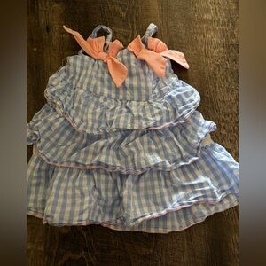 Blue Gingham Dress with Pink Accents